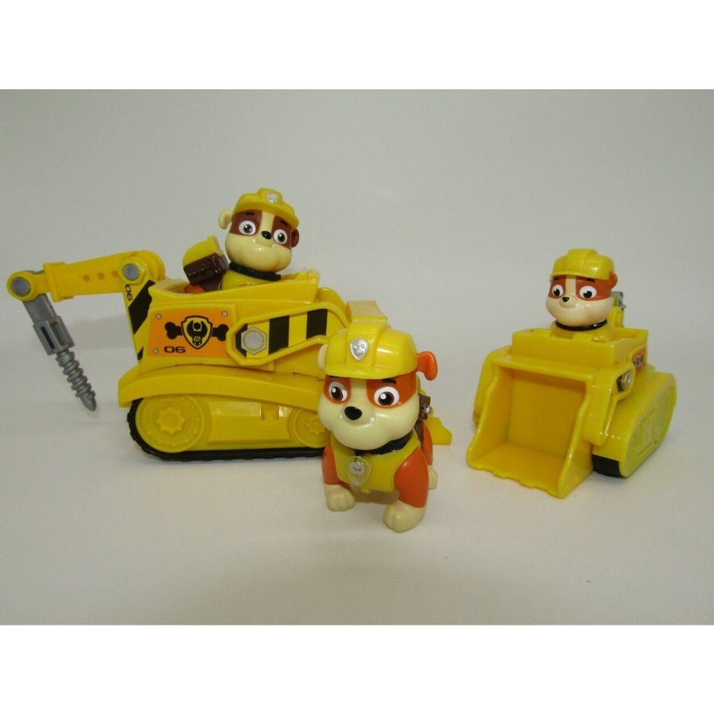 Paw Patrol Rubble Bulldozer Rescue Lot of 4 w/Figure Pups Spin Master